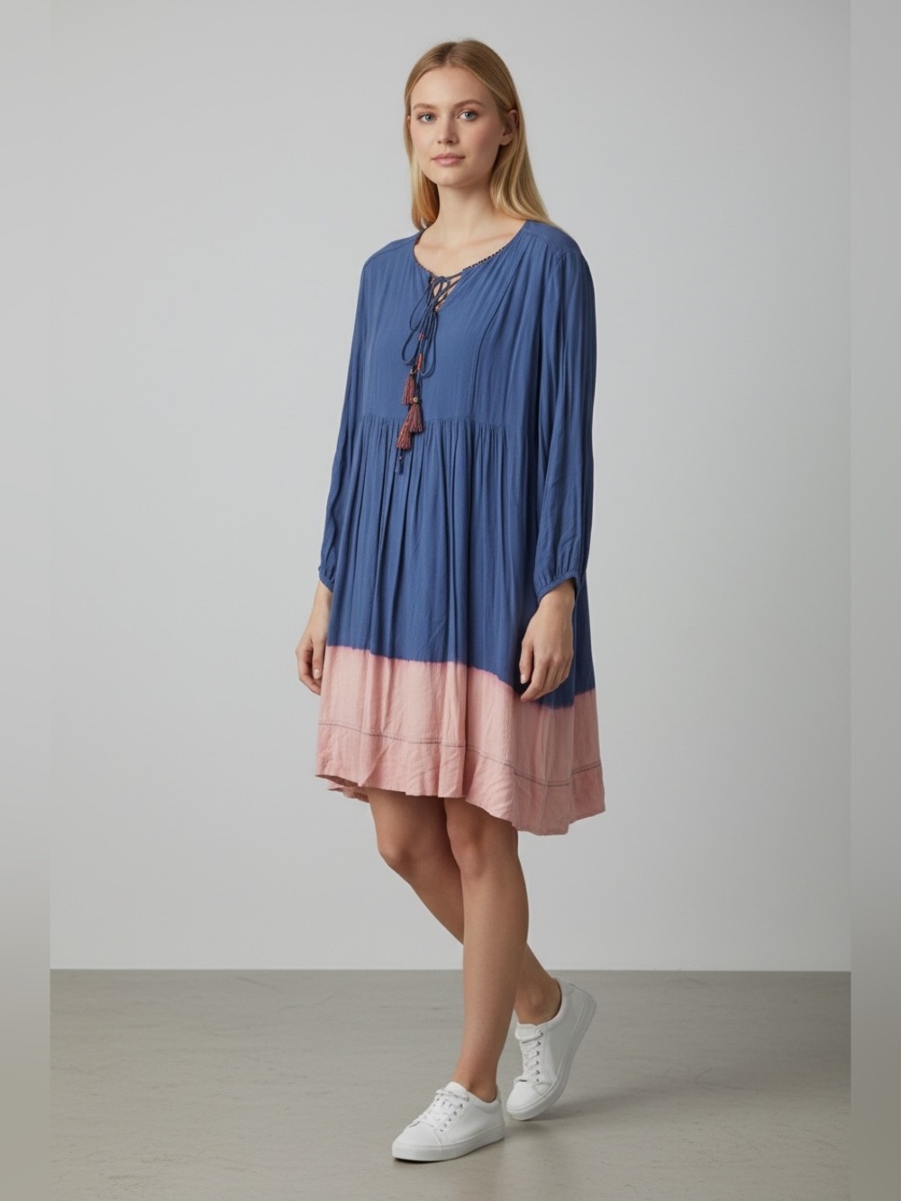 HOLDING HORSES Anthropologie Blue Tie-Front Boho Dress